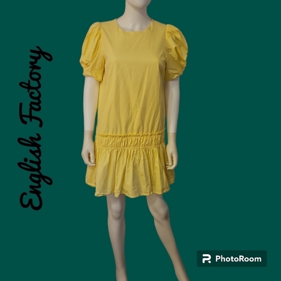 ENGLISH FACTORY Yellow Puff Sleeve Ruffled Drop Waist Mini Hoco Dress Small - Picture 1 of 10